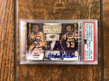 Magic & Kareem Jabbar 2009-10 Upper Deck Dual Game Materials GOLD Signed PSA 10