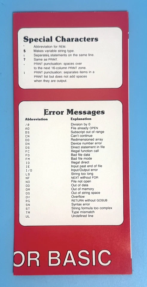 TRS-80 Color Computer Micro Computer System BASIC Quick Reference 1981 8759101 - Image 2 of 4