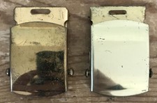Set Pair 2 Vtg Solid Brass Military Style Belt Buckles USA Made Shiny Goldtone