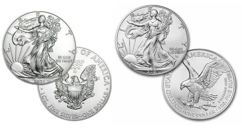 2021 U.S. American Silver Eagle 1oz. Type 1 and 2 Uncirculated Silver 2 Coin Set