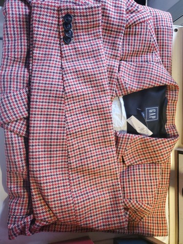 Gap size 18 double breasted wool herringbone peacoat Red/black/cream - Picture 2 of 4