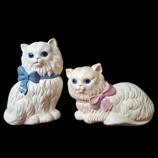 Vintage HomeCo Kitten Cat Set 2 White Wall Plaques Syroco