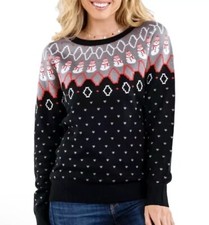 Tipsy Elves Sweater Womens Large Black Ugly Christmas Snowman Nordic Classic