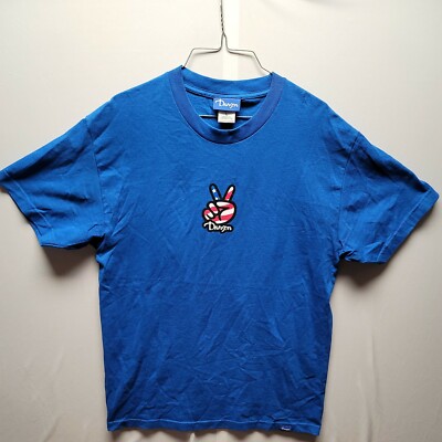 Danson Blue Short Sleeve T Shirt Peace Sign Size L 100% Cotton 