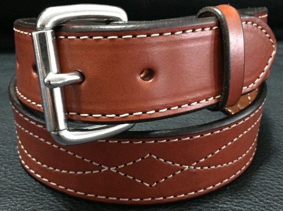 11/2"Diamond Stitched Genuine Real Leather Dress Gun Belt Strap Buckle
