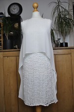 Phase Eight White Lace Chiffon Dress Size 10 Sleeveless Layered Pencil Style