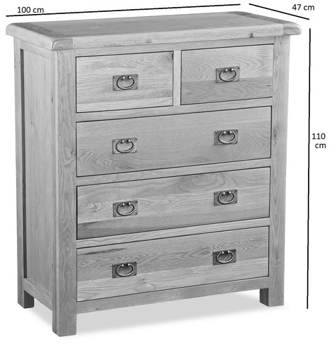 Oakvale Oak Chest of Drawers 5 Drawer Chest of Drawers Large Chest of Drawers - Picture 3 of 24