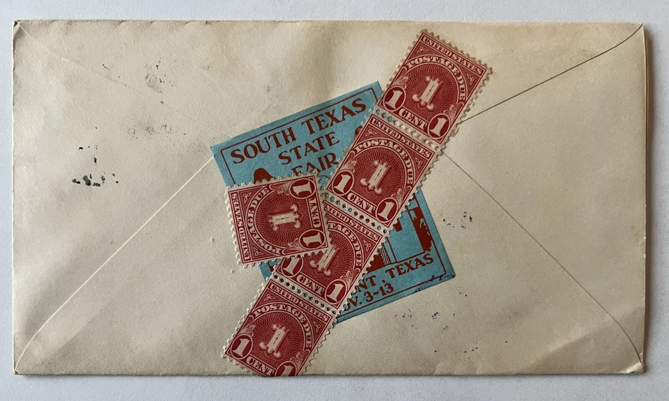 RARE 1932 TEXAS COVER BEAUMONT MUNICIPAL AIRPORT SEAL TO NEW YORK POSTAGE DUE 5C - Image 3 of 3