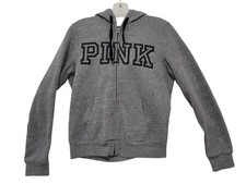 Pink Victoria's Secret Jacket Hoodie Womens XS XP Full Zip Logo Heather Gray