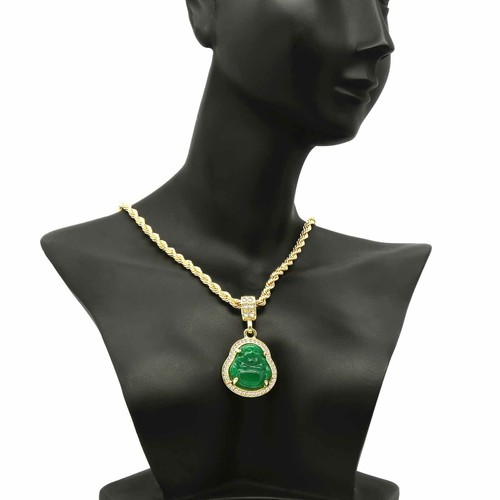 14k Gold Plated Green Resin Buddha 