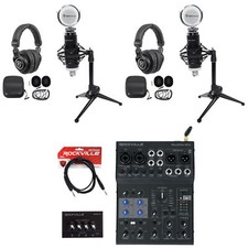 Rockville 2-Person Podcast Podcasting Bundle w/Effects Mixer Recording Mics