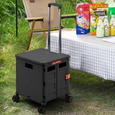 55L Folding Trolley Crate Boot Cart Mobile Shopping Camping Picnic Storage Box