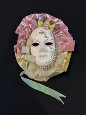Vintage Hand Painted Ceramic Pink Green Floral Decorative Mardi Gras Face Mask