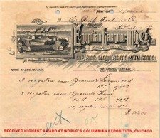Egyptian Lacquer Co New York NY 1905 Billhead Lacquers for Metal Goods