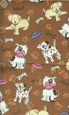 RARE! "DOGS WOOF PAW PRINTS DOG BOWL" BROWN - JOANNS - BTHY - 18"X44"