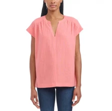 Splendid Ladies' Linen Blend Top, Orange, Large