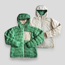 Montbell Women’s Puffer Jacket Reversible Green Cream Light Down Medium
