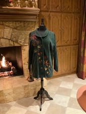 “bob Mackie’s” Embroidered Fleece Jacket With Quilted Collar Sz L Gorgeous!!