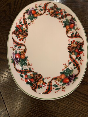 William James Fine Stoneware Holiday Ribbon 14  Platter
