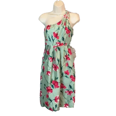 Express ~ Green Floral Silk One Shoulder Belted Pleated Party Dress 8 NEW $128 | eBay Express ~ Green Floral Silk One Shoulder Belted Pleated Party Dress 8 NEW $128 | eBay