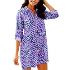Lilly Pulitzer Lillith Dress XS Royal Purple Pop Up Toe Tunic Roll Tab Sleeve