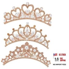 Small Tiara Crown with Hair Comb, 3 Pack Mini Tiara Rose Gold Champagne