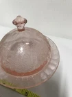 Pink Depression Glass, Round Covered Butter Dish Vintage Jeanette Poinsettia