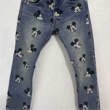 Levi's Premium 501 Men's Blue Denim Mickey Mouse Print Straight Jeans-preowned