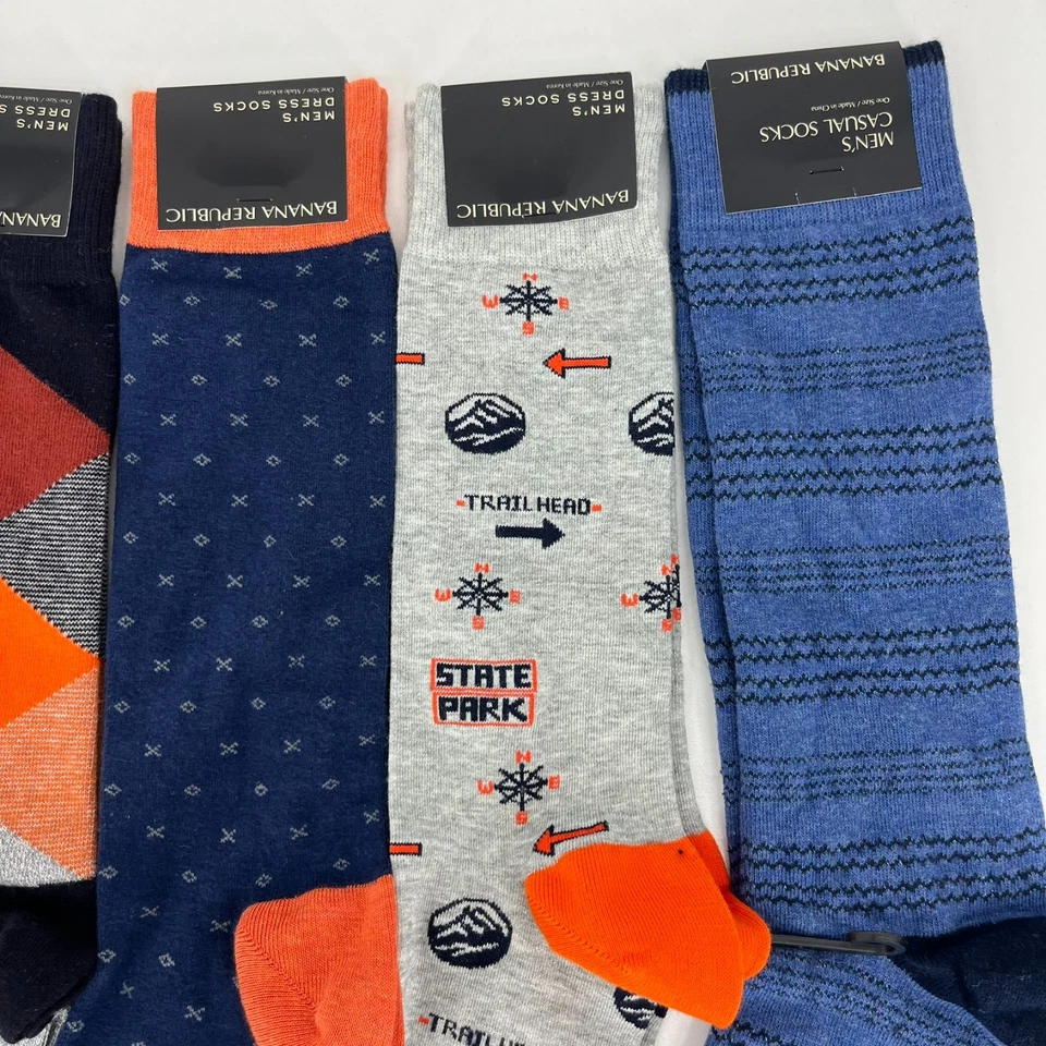 Lote de 4 calcetines de vestir Banana Republic para hombre talla única azul naranja media pantorrilla nuevos con etiquetas Foto 4 de 4