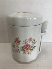 Vintage 1988 Ceramic FTD Floral Tea Canister Pink Roses 