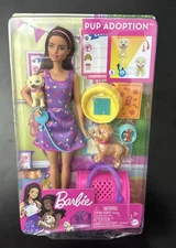 Barbie Pup Adoption Playset and Doll with Brown Hair, 2 Puppies and Color Change