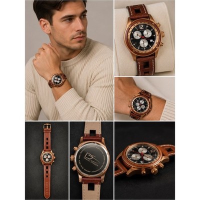 Daniel Steiger Swiss Movement Chronograph Watch Brown Leather Strap Mens