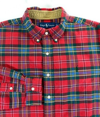 Ralph Lauren Polo Men's Button Down 100% Cotton Red Plaid Oxford Shirt Large