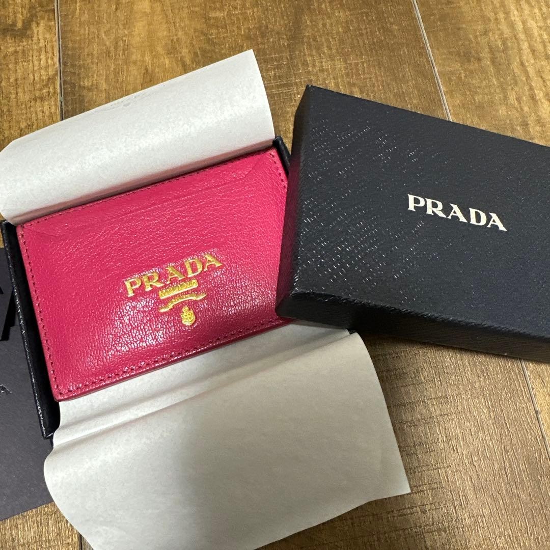 PRADA Saffiano Leather Card Case Pink Goat Leather Compact Wallet