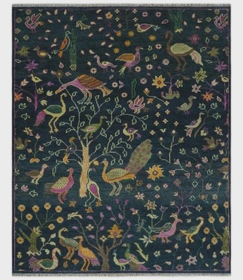 #ad #ad Hand Knotted Bird Tree Wool Rug Dark navy Blue Oriental Area Carpet for home. $498.00