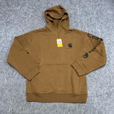 Carhartt Hoodie Kids L 14-16 Brown Logo Graphic Fleece Pullover Kangaroo Pocket