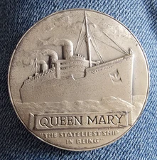 BIG 57mm 110g 3.5oz 999 Silver Queen Mary Final Voyage 1967 Medallic Art Co