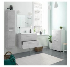 Mobile Bagno Sospeso 80 Cm CON LAVABO, COLONNA e SPECCHIO Color Cemento - Aruba