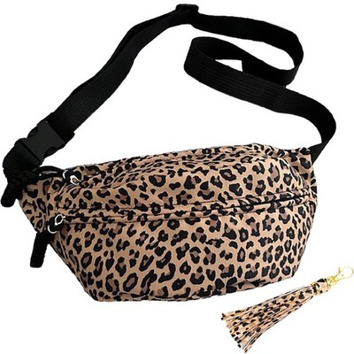 Bananentasche für Damen - Leopardenmuster - trendige Umhängetasche mit großem