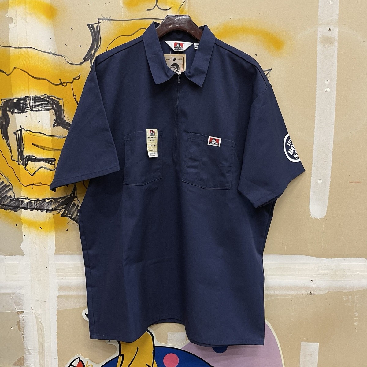 Vintage Ben Davis 1/4 Zip Work Shirt Mens 2XL Navy Blue