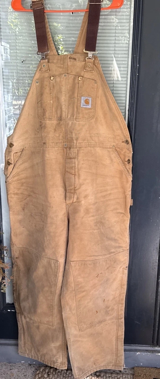 Vintage Carhartt Overalls Men’s 48x30 Duck Insulated Faded Distr Bib Double Knee