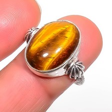 Yellow Tiger Eye 925 Sterling Silver Boho Ring s.7.5 R7459-28