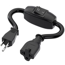 Heavy Duty On/Off Switch Extension Cord 12-AWG 15A Household Plug Male to Fem...