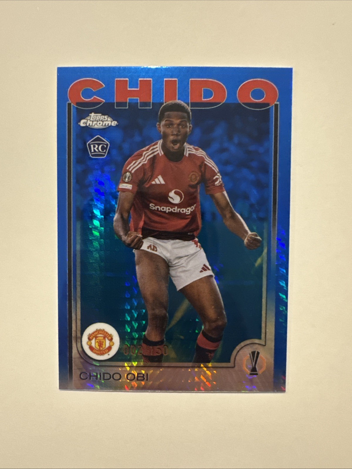 Chido Obi 2024 2024-25 Topps Chrome UEFA UCC #14 Blue Refractor /150 Rookie RC