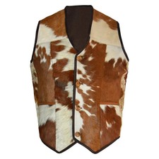Genuine Cowhide Leather Vest - Natural Cow Skin Pattern Hair On Leather Vest
