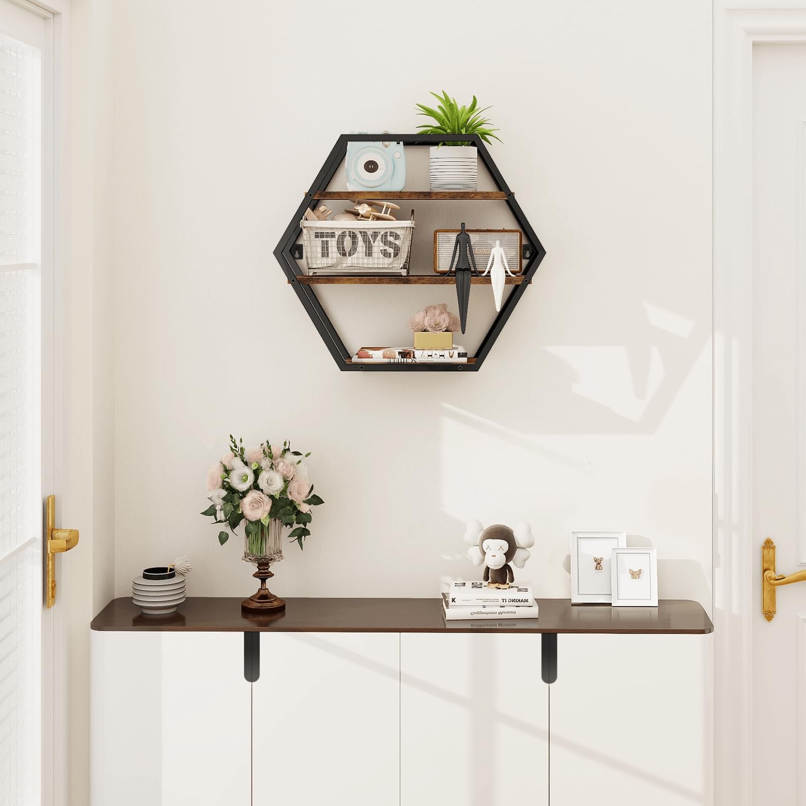 Hexagon Shelves for Wall, Hexagon Floating Shelves, Decorative Geometric Shel...