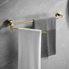 Gold 16" Hand Towel Rack Bar Left Side Folding Arm Swivel Bath Wall Mount Brass