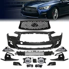Front Bumper Cover W/Grille Foglight For Infiniti Q50 Q50s Sport 2018-2024