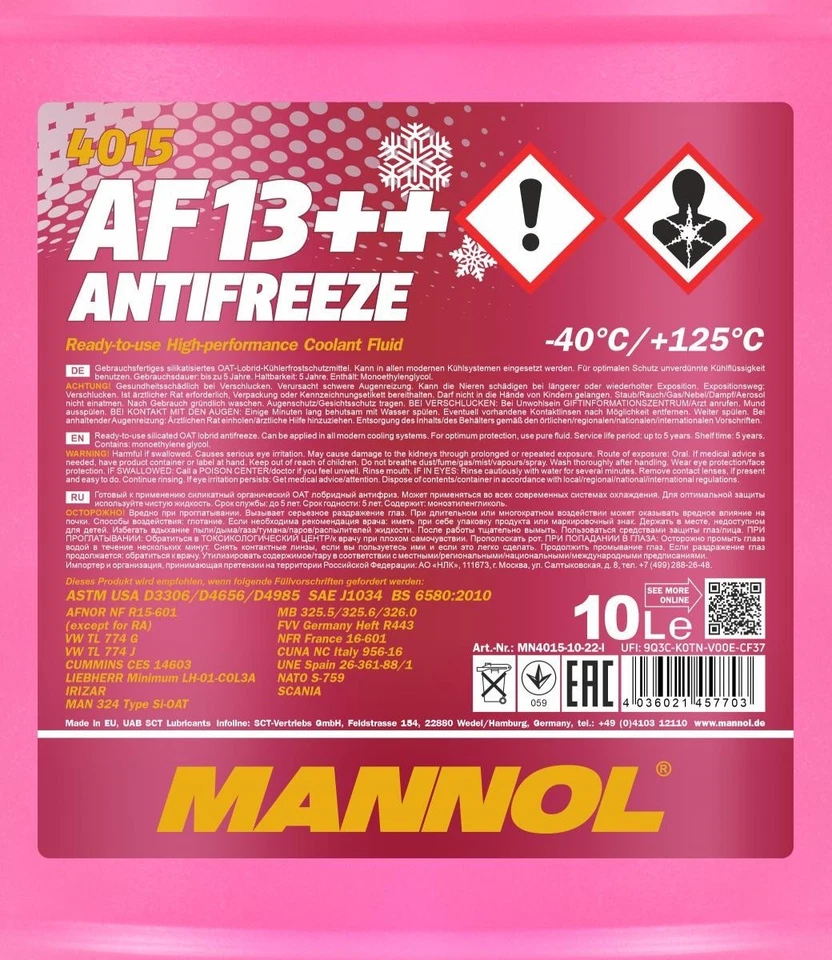 MANNOL Antigel Liquide de refroidissement MN4015-10 10L Jerrycan - Photo 2/4