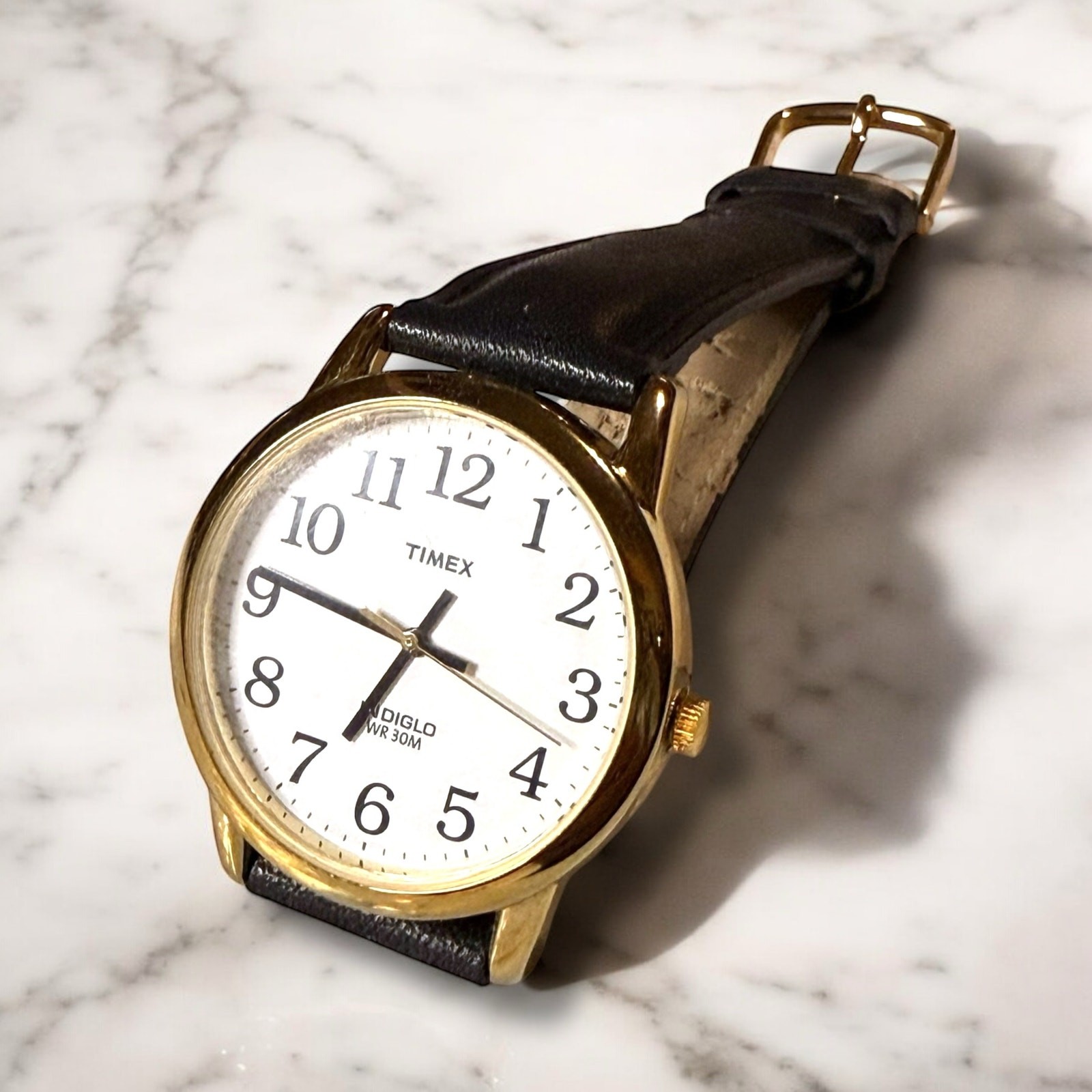 Timex Indiglo Gold-Tone Dress Watch with Leather Strap 35mm Quartz Unisex